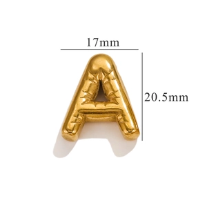 Macro shot of polished gold bubble letter A pendant with 20.5mm height dimension