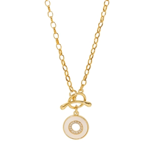 Exquisite OT clasp gold necklace with a hollow pendant inlaid with sparkling crystals