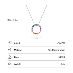 S925 sterling silver rainbow circle necklace featuring multi-color cubic zirconia stones