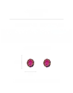 Detail view of handmade vintage earrings with pink crystals and beads, 3.5cm x 3cm size