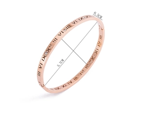 Detail showing Roman numerals and crystal inlay on a 0.5cm rose gold titanium steel bangle