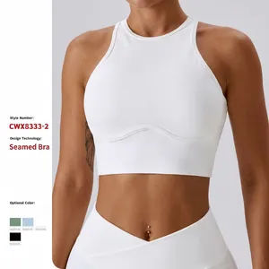 Women High Impact Ribbed Sports Bra Halter Racerback Cut Out Seamless Workout Yoga Bra Breathable Stretch Fitness Top