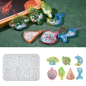 Molde De Silicona DIY Multi Forma Perro Fruta Luna Quicksand Shaker Para Fundición De Resina Colgante Llavero Artesanía