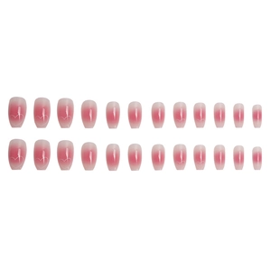 Pink gradient short ballet press-on nails set with minimalist white heart patterns