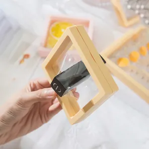Portable PE film jewelry suspension display box in beige for dustproof earring storage