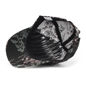 Close-up detail of the interior mesh and care label of a jacquard baseball cap