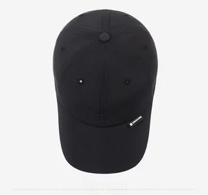 Top-down view of quick-dry black sun hat with tear-resistant fabric texture