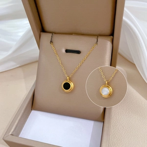 Titanium steel minimalist gold necklace with double-sided shell pendants in jewelry box