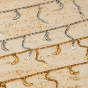 Fashionable stainless steel waist chain with celestial star and moon tassel pendants