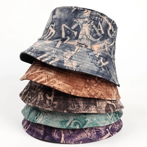 Reversible Bucket Hat Cotton Brushed Suede Letter Print Graffiti Streetwear Foldable Sun Protection Fisherman Cap Women