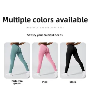 Détail du legging de yoga sans couture taille haute en vert pistache, rose et noir
