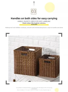 Detail of waterproof dark brown faux rattan baskets with built-in side handles