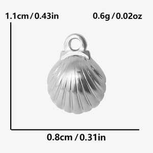 Detailed view of shell pendant dimensions 1.1x0.8cm in 304 stainless steel
