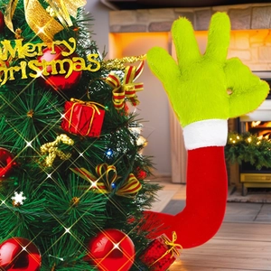 Green Grinch arm plush ornament with red sleeve for Christmas tree decoration