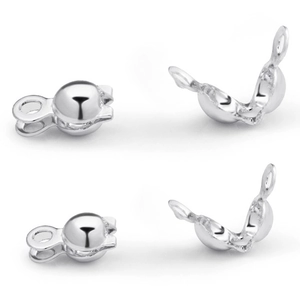 Silver stainless steel ball crimp bead covers with double loops for DIY jewelry making