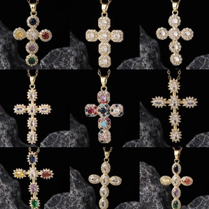 Fashion Copper Zirconia Cross Pendant Necklace Stainless Steel O-Chain Gold Plated Religious Jewelry For Men Women