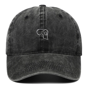 Vintage washed dark grey cotton baseball cap with cute dog embroidery for men and women