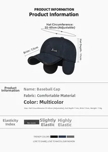 Size chart for winter baseball hat with ear flaps, adjustable 55-60cm circumference