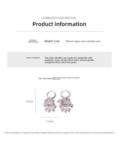 Detail specifications of silver tassel earrings with zircon and pearls showing size and weight