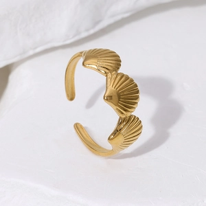 Edelstahl Dreifach Muschel Offener Ring Für Damen Verstellbarer Ozean Strand Stil Minimalistischer Schmuck