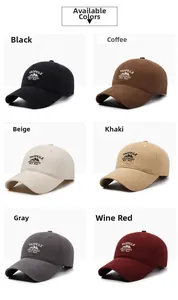 Detail view showing six color options of the vintage washed cotton baseball cap collection