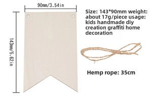 Detailed size specifications for 143x90mm wooden swallowtail pennant with hemp rope