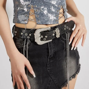 Cintura In Pelle PU Donna Motivo Coccodrillo Fibbia Farfalla Strass Borchie Stella Stile Y2K Western