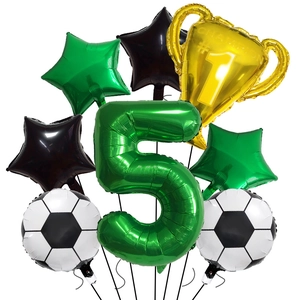 Soccer championship party balloon kit with trophy and number five foil balloons