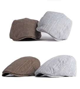 Détails des casquettes plates vintage avec tissage à carreaux fins en marron et gris