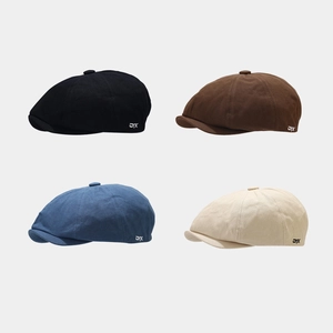Newsboy Cap Cotton Canvas Retro British Style Short Brim Flat Beret Hat Embroidered Letter Vintage For Men Women