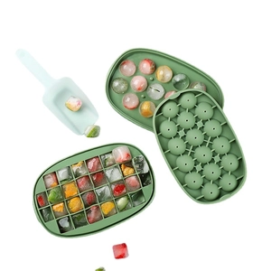 Green 24-grid spherical and square ice cube mold tray set with lid and scoop