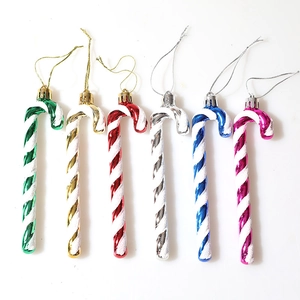 Set of 6 colorful Christmas candy cane ornaments with glitter spiral stripes for tree decor