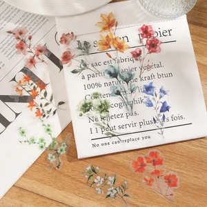 Ink Painting Flower Stickers Waterproof Transparent PET Decals For Journal Scrapbooking DIY Phone Laptop Pastoral Style
