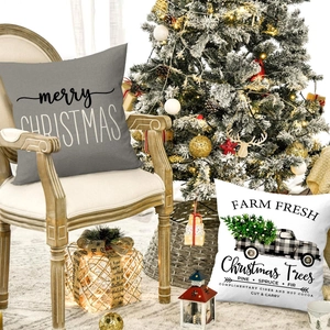 Federe per cuscini natalizi con albero grigio e camion per decorazioni festive