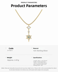 Detail of s925 silver star necklace featuring opal and blue zircon in 18K gold plating