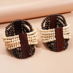 Ensemble de bracelets élastiques ethniques en perles de bois et noix de coco pour femme