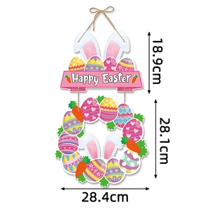 Detail showing dimensions of Happy Easter door hanger with rabbit ears and colorful eggs