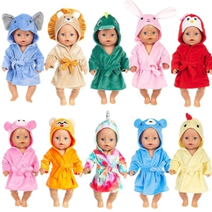 Detailed collection of 10 animal-themed plush bathrobes for 18-inch dolls in various colors