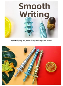 Detail of creative sword-shaped gel pens with needle tips and fast-drying ink