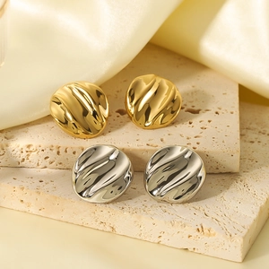 Water ripple textured titanium steel stud earrings in gold and silver finish set