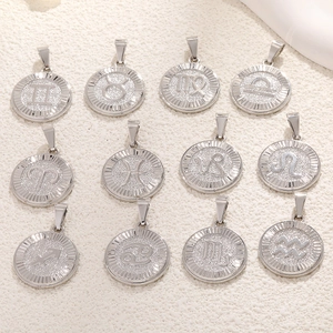 Set of 12 silver zodiac constellation round pendants with celestial embossed designs