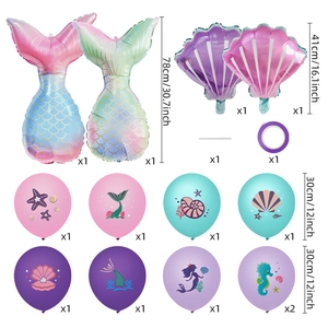 Mermaid party balloon set with foil tail shells and colorful ocean print latex balloons