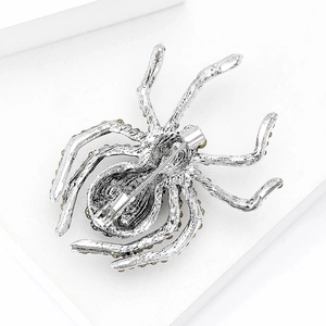 Vintage silver spider brooch with rhinestones for suits shown from back view