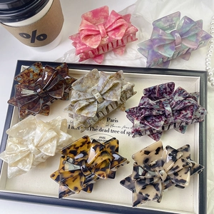 Acetate Bow Hair Claw Clip French Style Marble Tortoise Pattern Strong Hold Shark Jaw Clip For Women Elegant Accessory