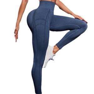Leggings de yoga sans couture à rayures et taille haute bleu marine pour le fitness