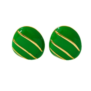 Orecchini vintage in smalto verde con strisce dorate in acciaio inossidabile di moda