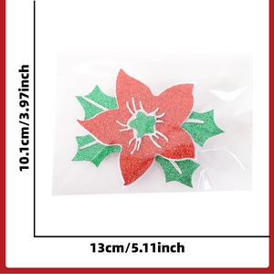 Glitter Christmas flower hair clip dimensions showing 10.1cm by 13cm for holiday gifting