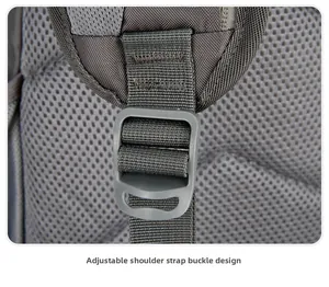 Close-up of adjustable shoulder strap buckle on waterproof sports chest bag with mesh