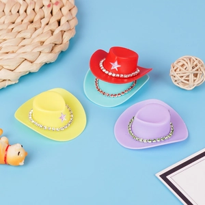 Mini Cowboy Hat Plastic Rhinestone Diamond Chain Star Decor Doll Accessories DIY Craft Cake Topper Hair Clip