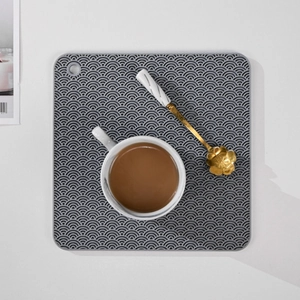 Square grey silicone heat resistant mat with wave texture and hanging hole for kitchen